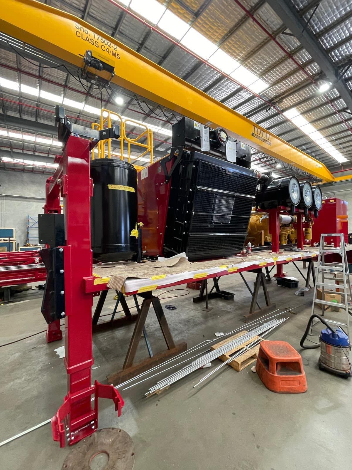 OX-SR72 rig deck and engine under build in the Xplore Drilling workshop